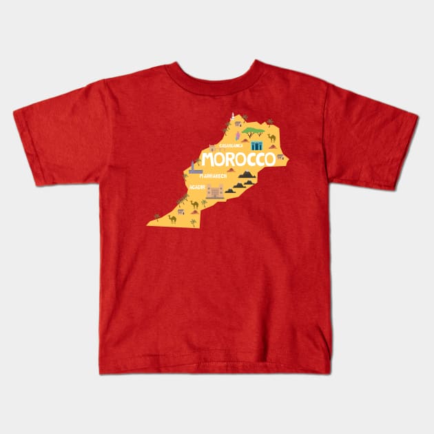 Morocco Illustrated Map Kids T-Shirt by JunkyDotCom